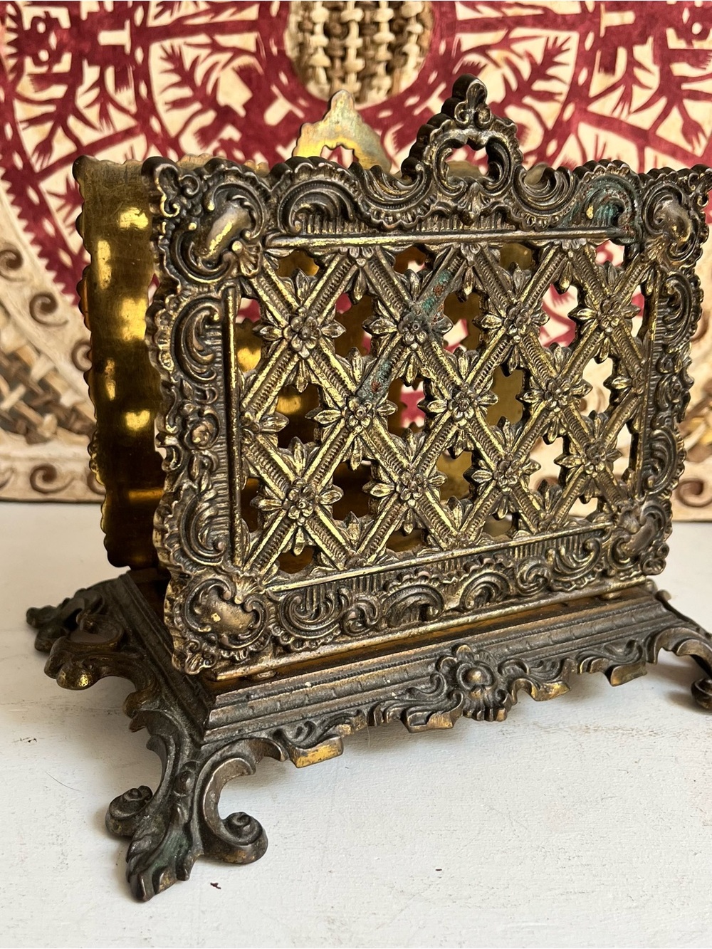 Antique solid brass tabletop letter holder